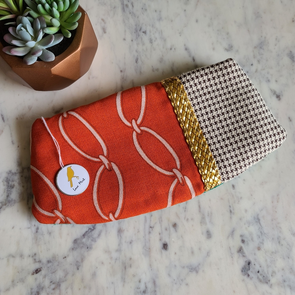 NWT Love Mert Handmade Artisinal Clutch Handbag Orange Teal Vintage Fabrics